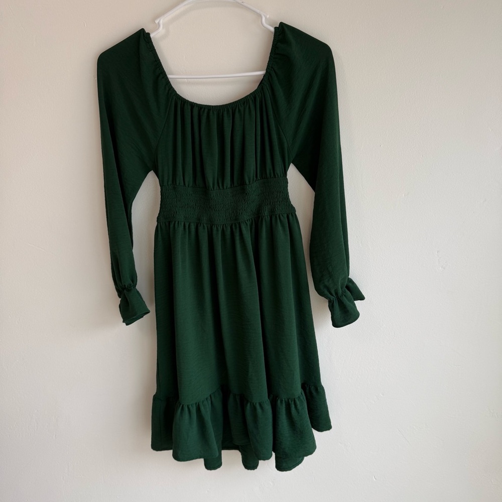 Emerald Green Open Back Ruffle Mini Dress